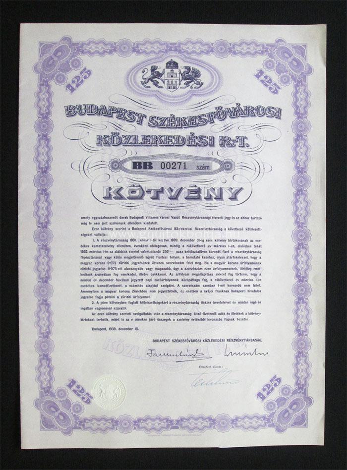 Budapest Szkesfvrosi Kzlekedsi Rt. (BSZKRT-BKV) 125x 1930